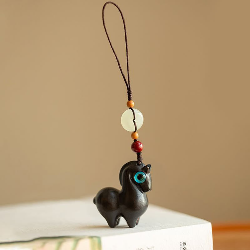 Buddha Stones Year of the Horse Small Leaf Red Sandalwood Green Sandalwood Ebony Wood Calm Key Chain
