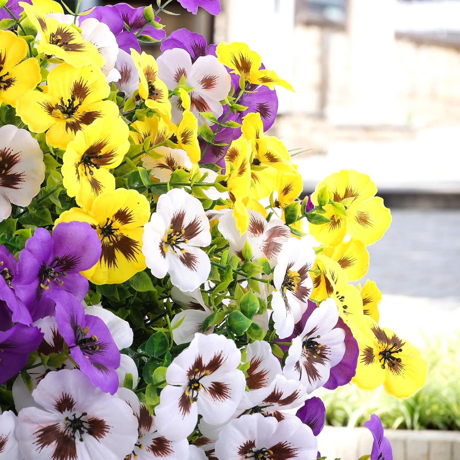 Artificial Pansy Flowers for Outdoor Decor, UV Resistant Faux Silk Flowers for Planters