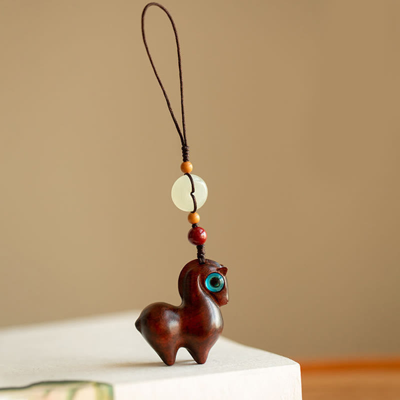 Buddha Stones Year of the Horse Small Leaf Red Sandalwood Green Sandalwood Ebony Wood Calm Key Chain