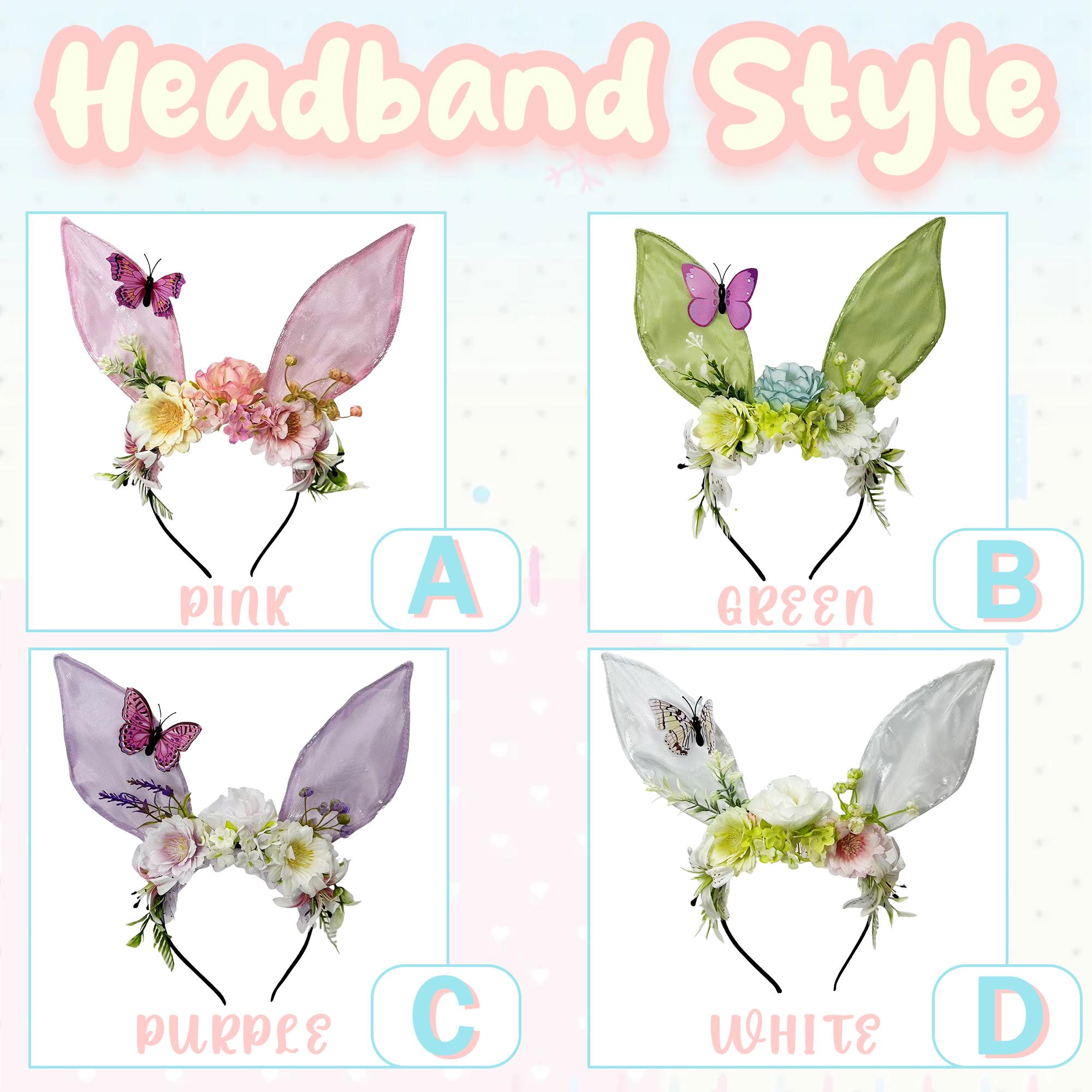 Embroidered Bunny Ears Headband Butterfly Detail 