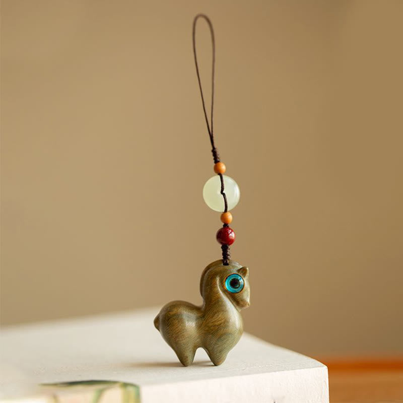 Buddha Stones Year of the Horse Small Leaf Red Sandalwood Green Sandalwood Ebony Wood Calm Key Chain