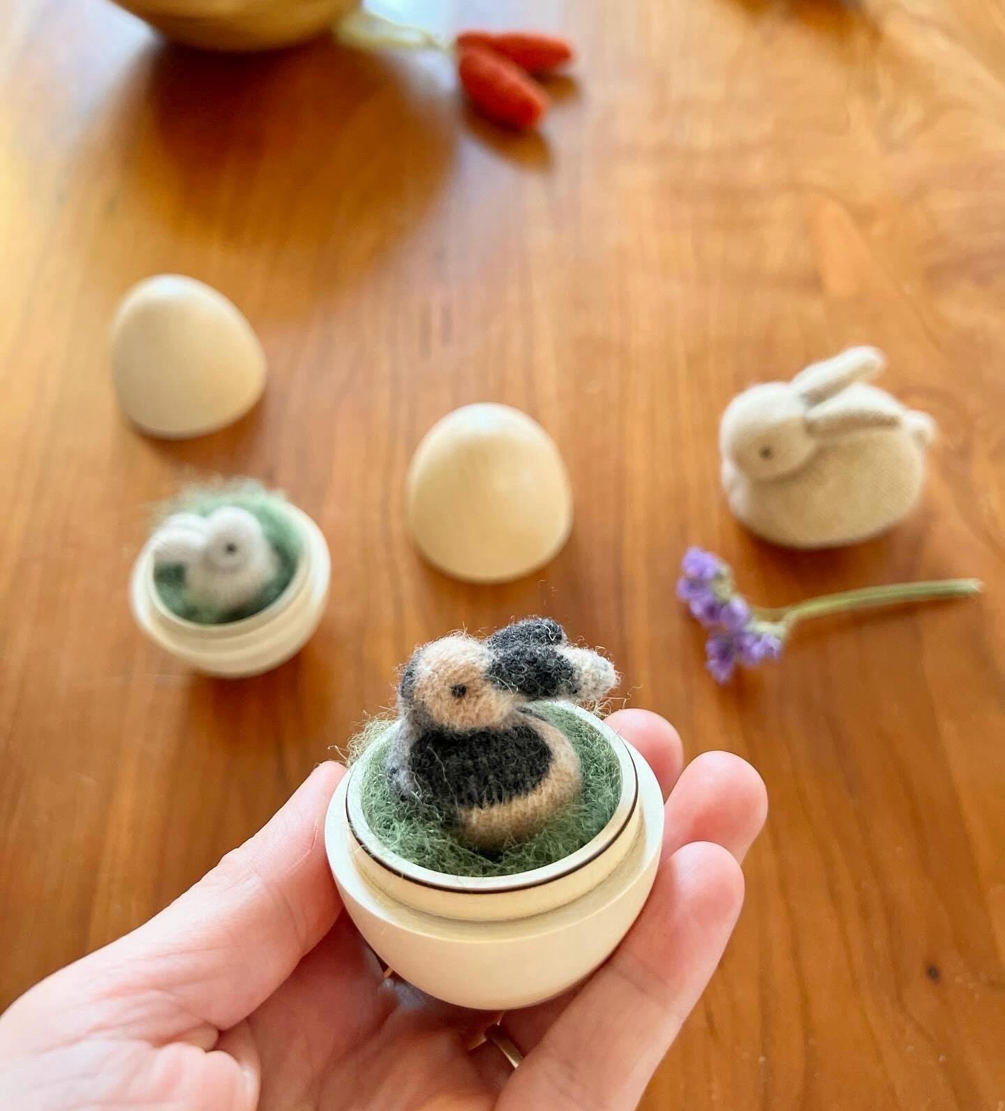Miniature Cashmere Bunnies in Wooden Eggs, Mini Easter Gift Set, Bunny and Wooden Egg Easter Toys