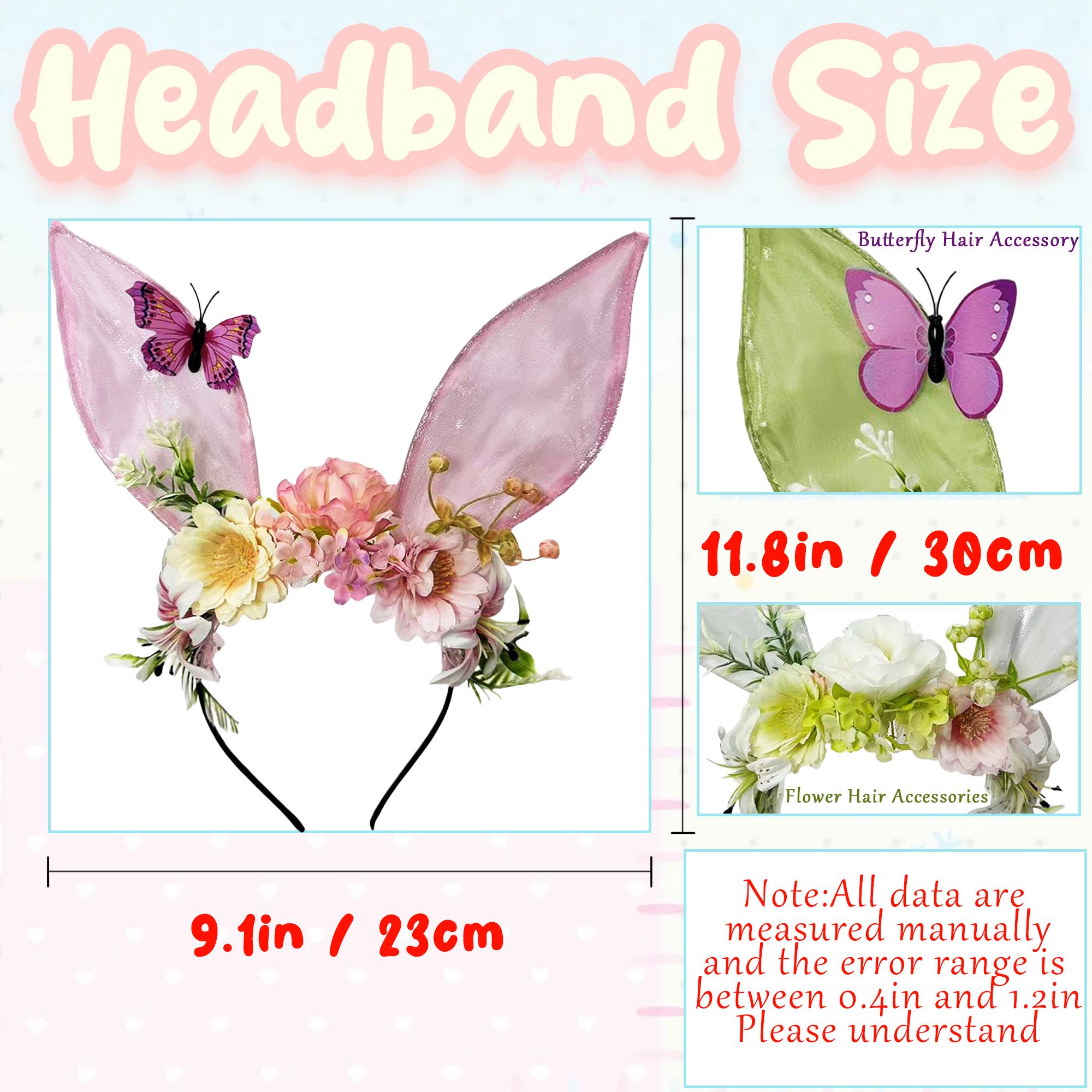 Embroidered Bunny Ears Headband Butterfly Detail 