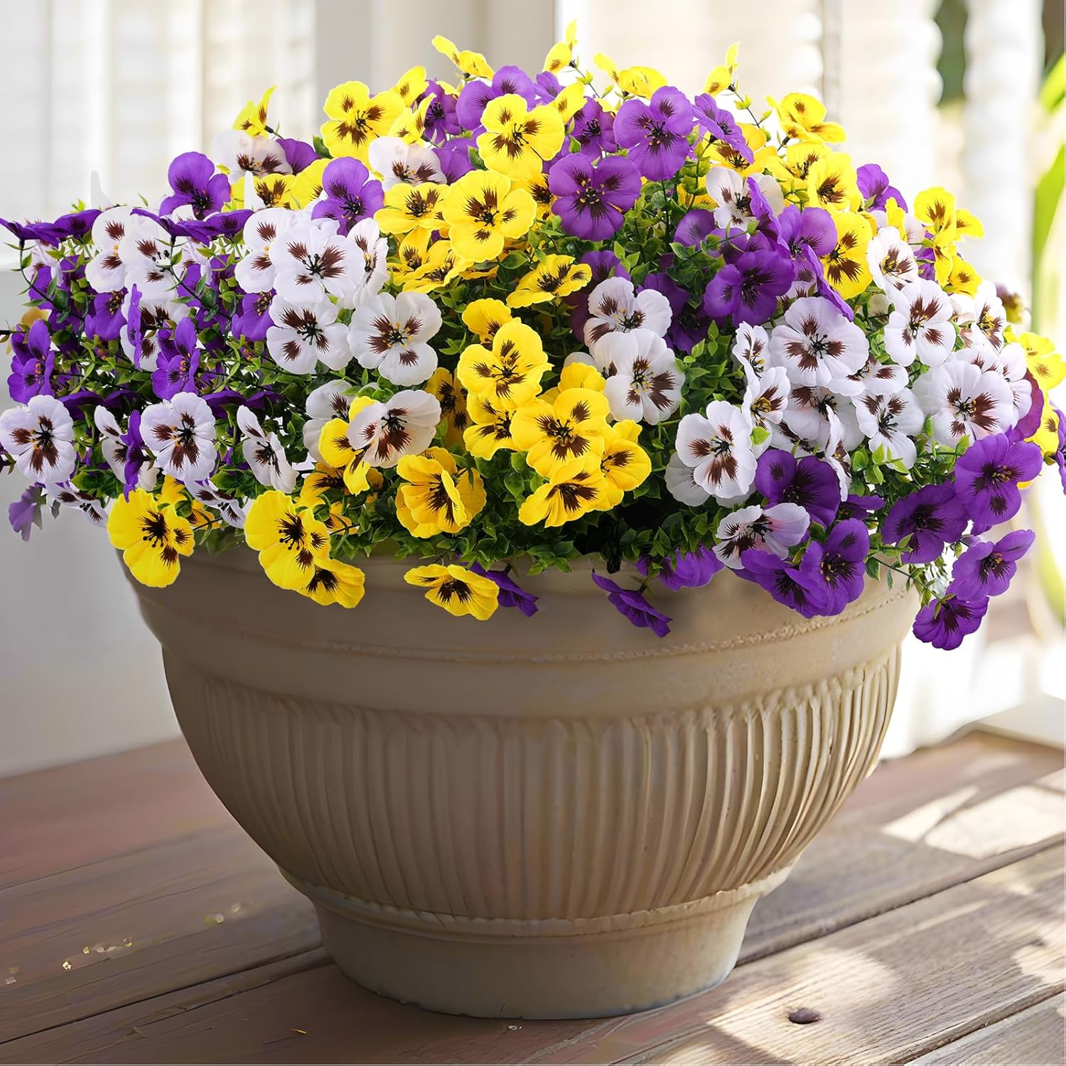 Artificial Pansy Flowers for Outdoor Decor, UV Resistant Faux Silk Flowers for Planters