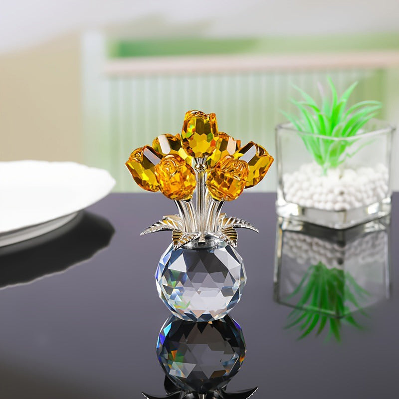 Everlasting Crystal Rose Flower Figurine in Vase ,Elegant Home Decor 💎