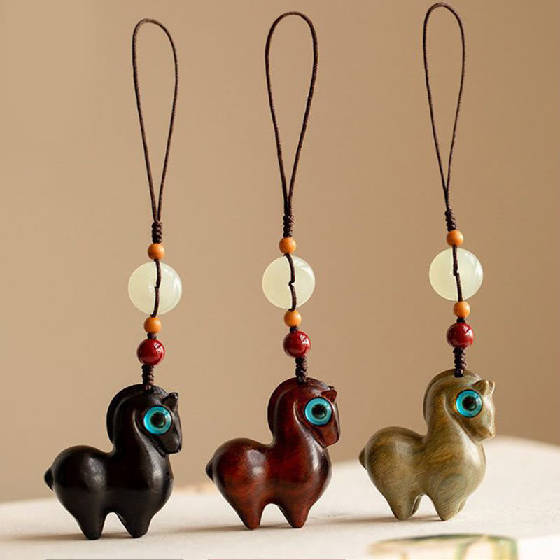 Buddha Stones Year of the Horse Small Leaf Red Sandalwood Green Sandalwood Ebony Wood Calm Key Chain