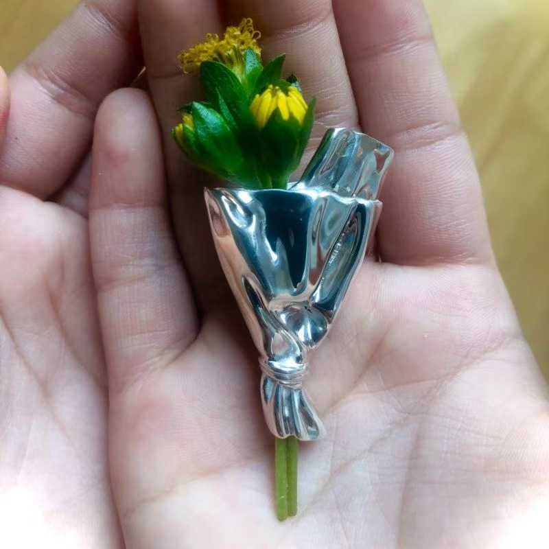Minimalist Wearable Flower Vase Brooch