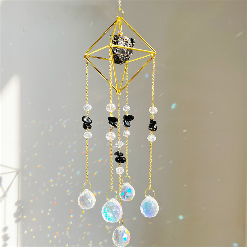 🌞💎 Raw Gemstone Rainbow Suncatcher – 🌈 Window & Garden Hanging Charm ✨ Boho Spiritual Decor