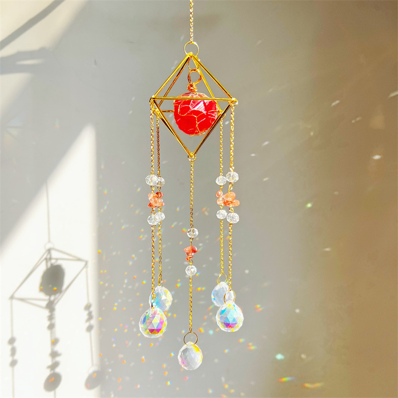 🌞💎 Raw Gemstone Rainbow Suncatcher – 🌈 Window & Garden Hanging Charm ✨ Boho Spiritual Decor