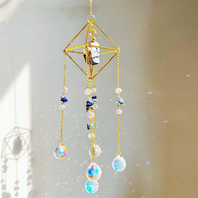🌞💎 Raw Gemstone Rainbow Suncatcher – 🌈 Window & Garden Hanging Charm ✨ Boho Spiritual Decor
