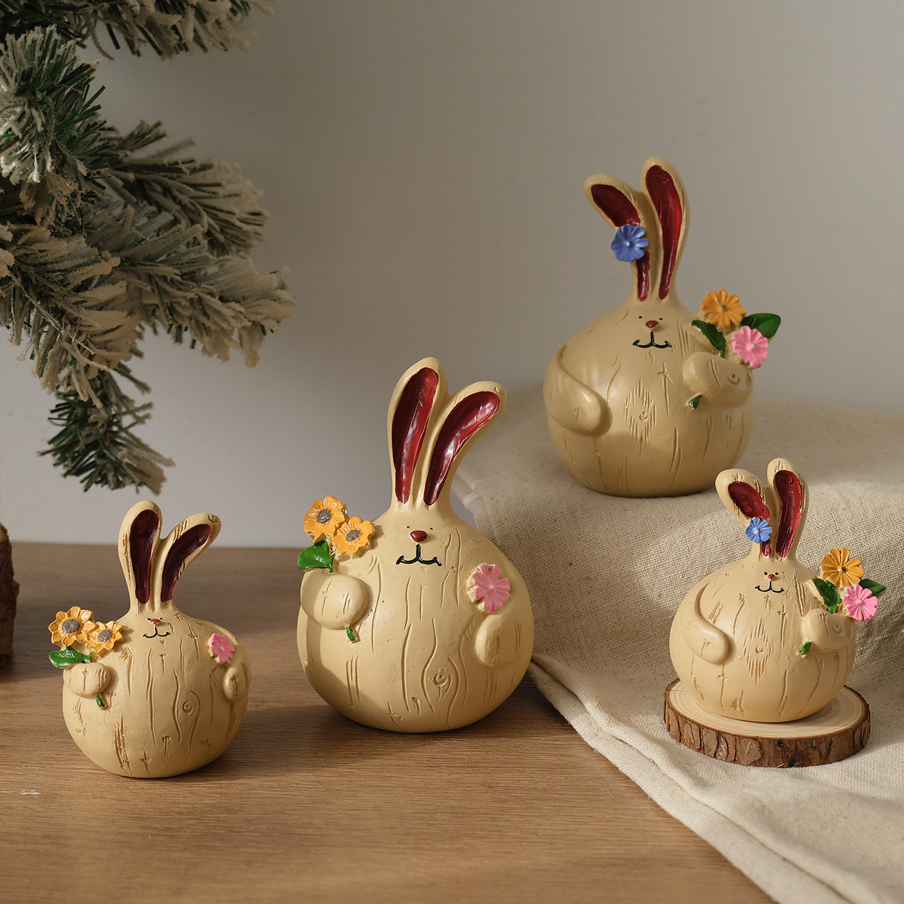 2 Pcs - Hand Painted Bunny Figurine