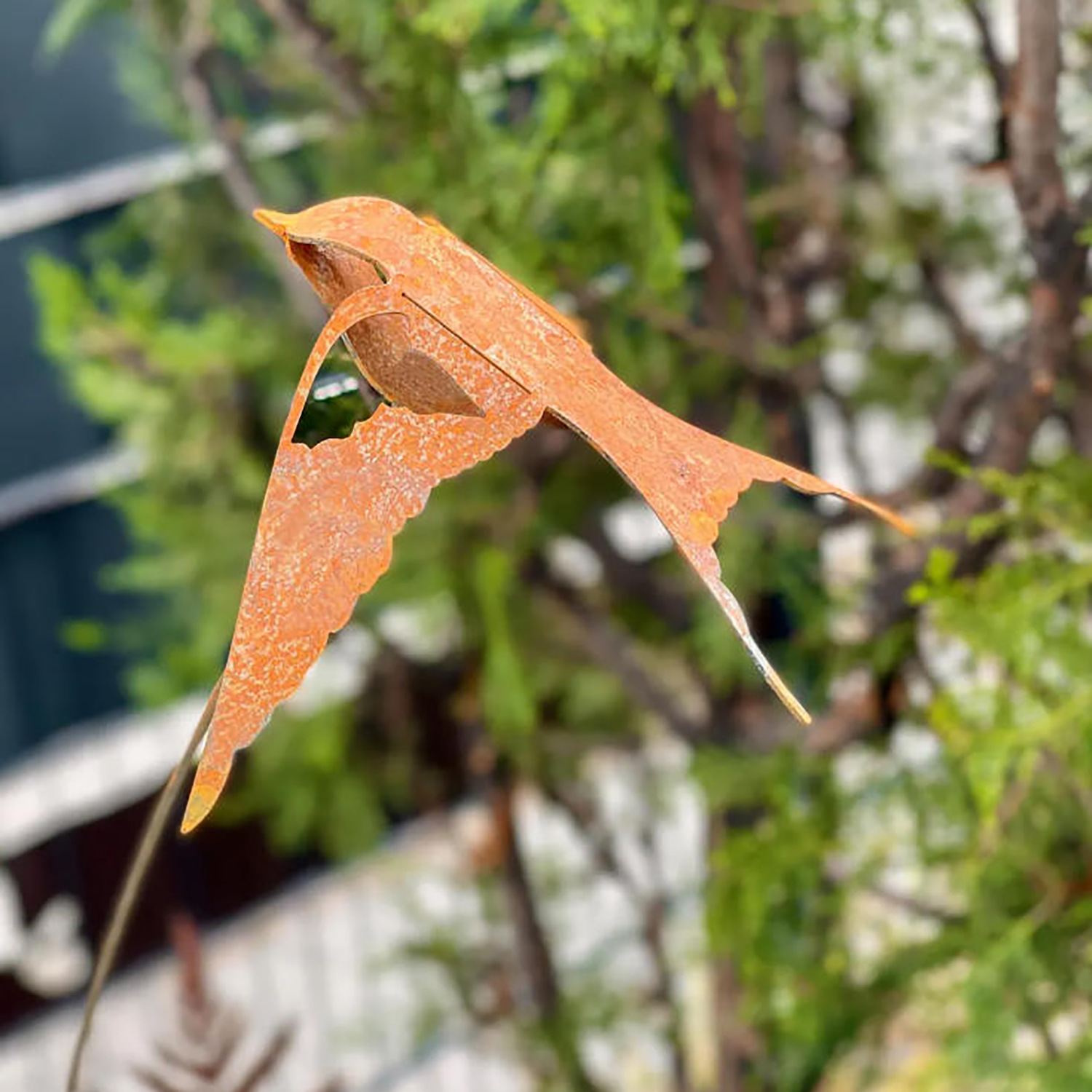 Rusty Metal Swallow Plant Stake: Rusted Garden Bird Sculpture