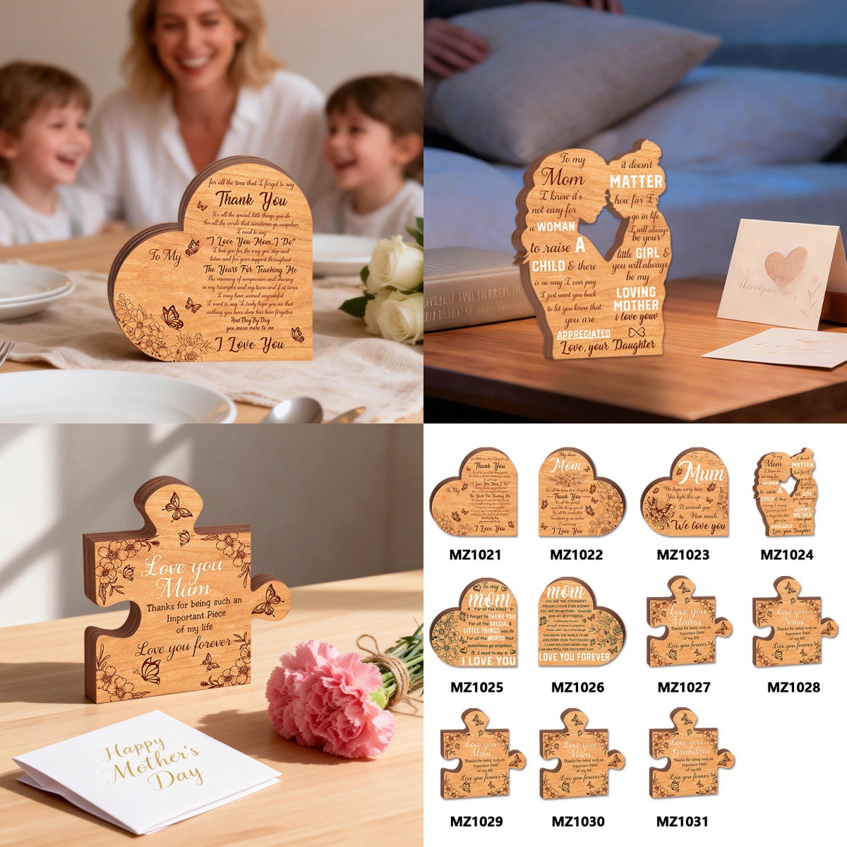 Mother's Day Heart-Shaped Wooden Display Table