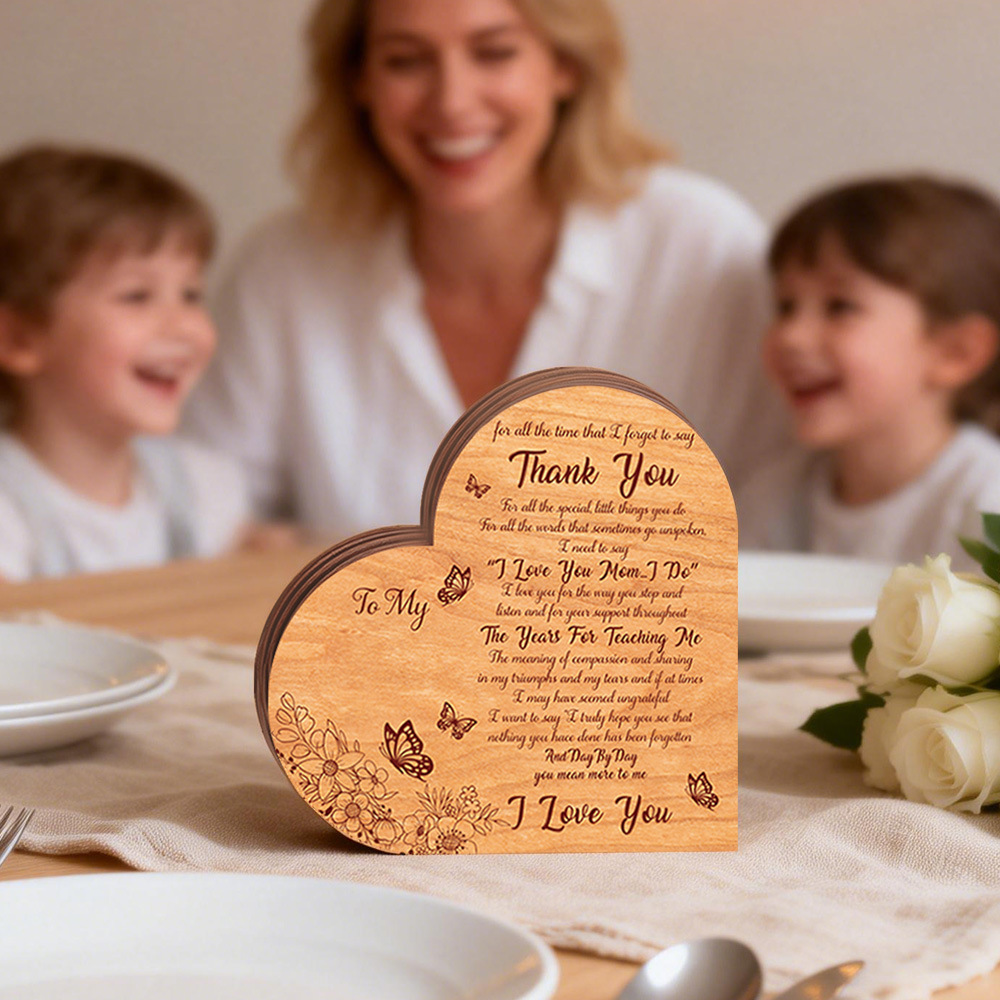 Mother's Day Heart-Shaped Wooden Display Table