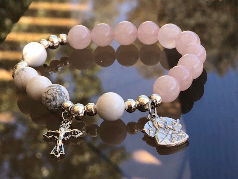 Handmade Rose Quartz Rosary Bracelet