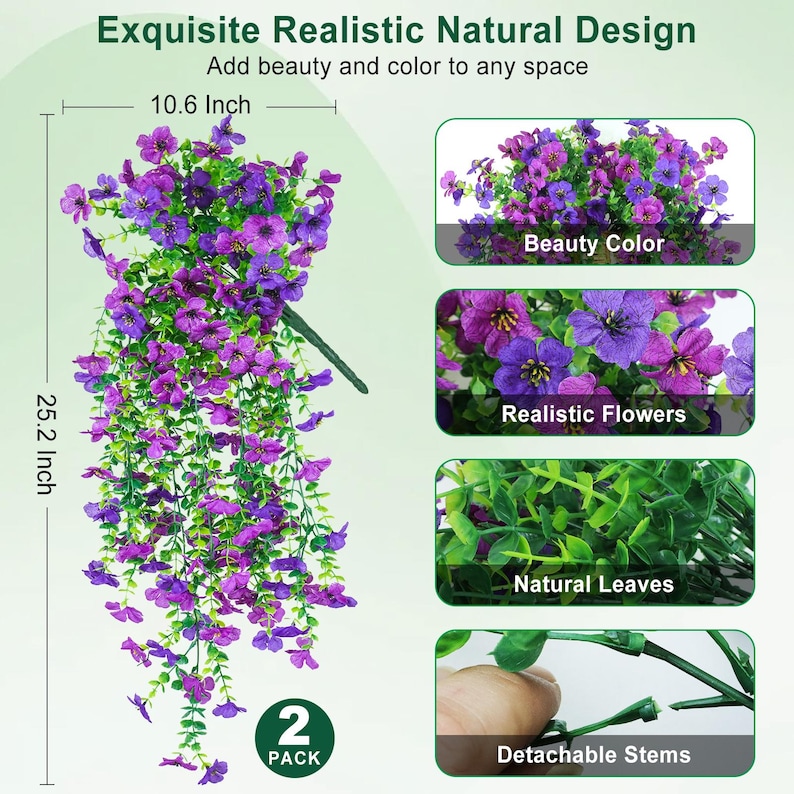 UV Resistant Artificial Hanging Flowers: Outdoor Fake Plants (2PC)