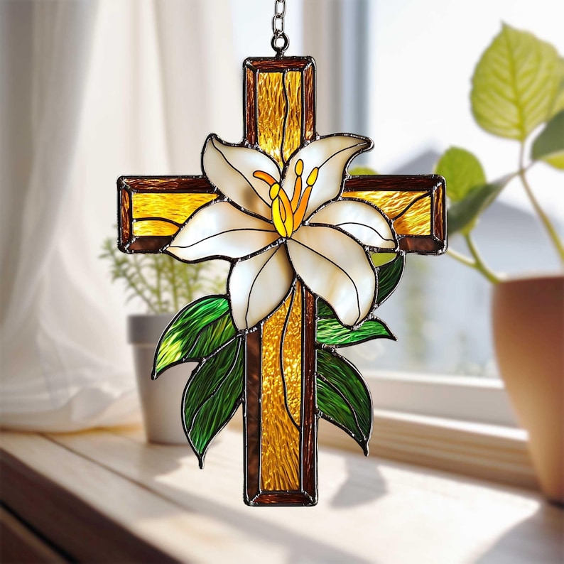 Christian Cross REAL Stained Glass Suncatcher
