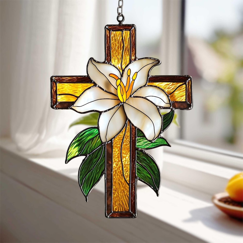 Christian Cross REAL Stained Glass Suncatcher