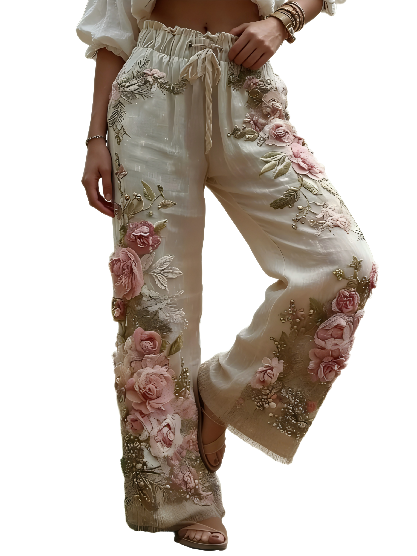 Women's Retro Floral Embroidery Art Casual Linen Pants