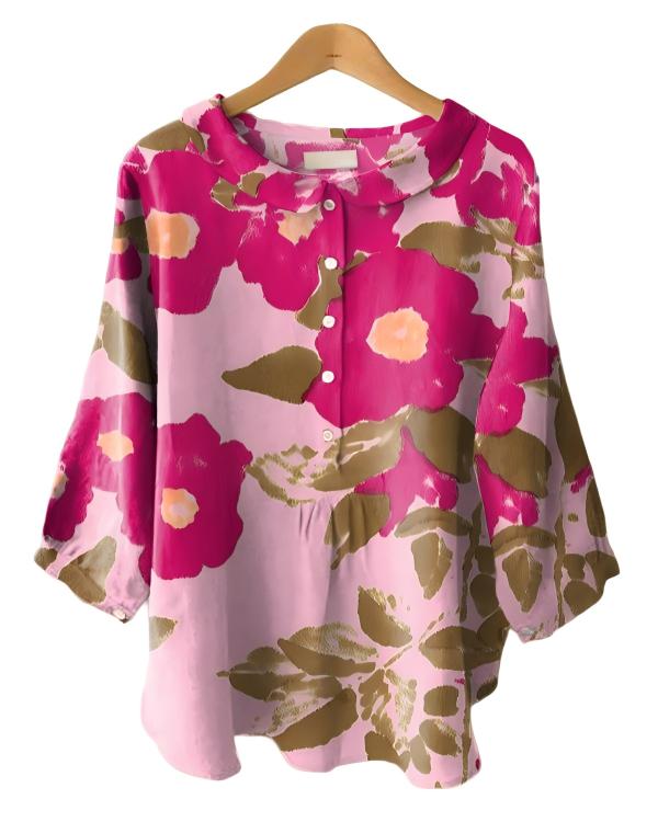 Vintage Floral Print Long Sleeve Peter Pan Collar Shirt