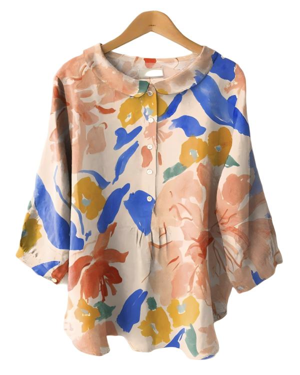 Vintage Floral Print Long Sleeve Peter Pan Collar Shirt