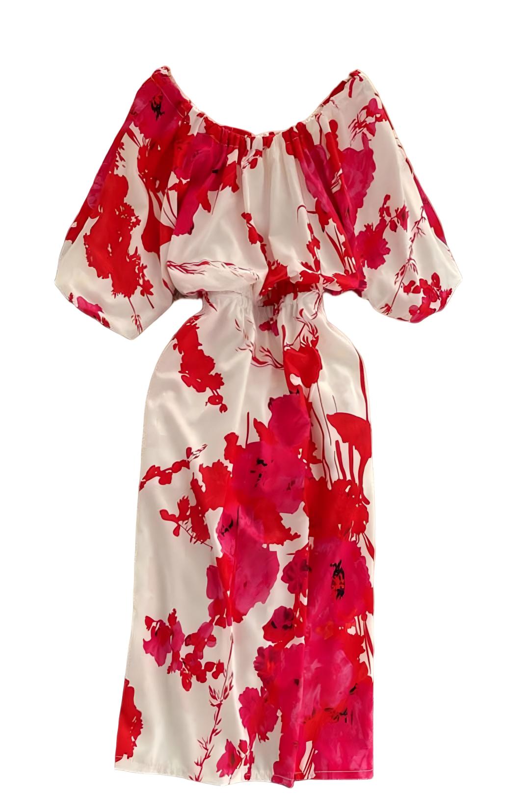 Vintage Dress, Luditu Midi Dress, Dress, Red Rose Petal