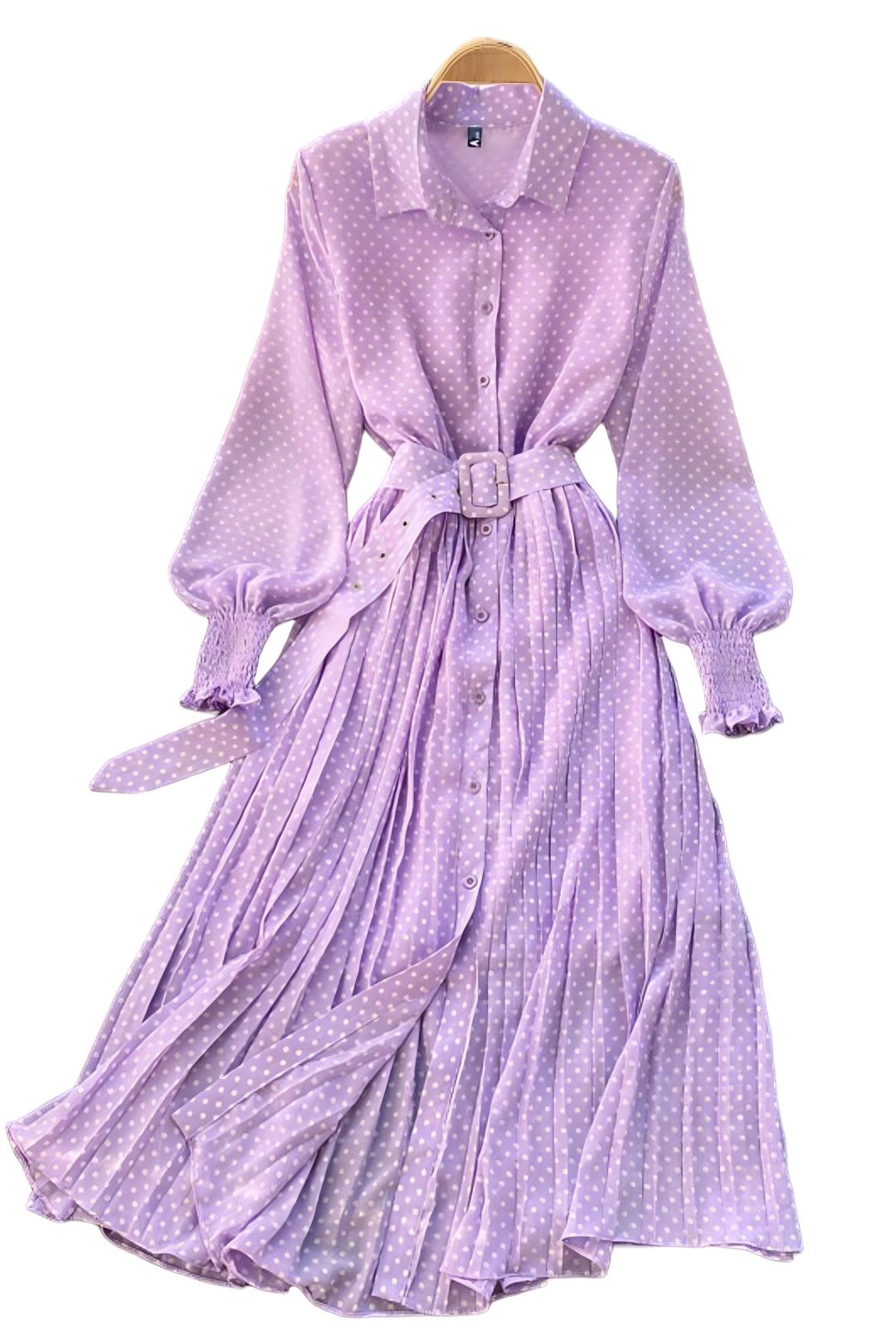 Purple Retro Polka-Dot Dress