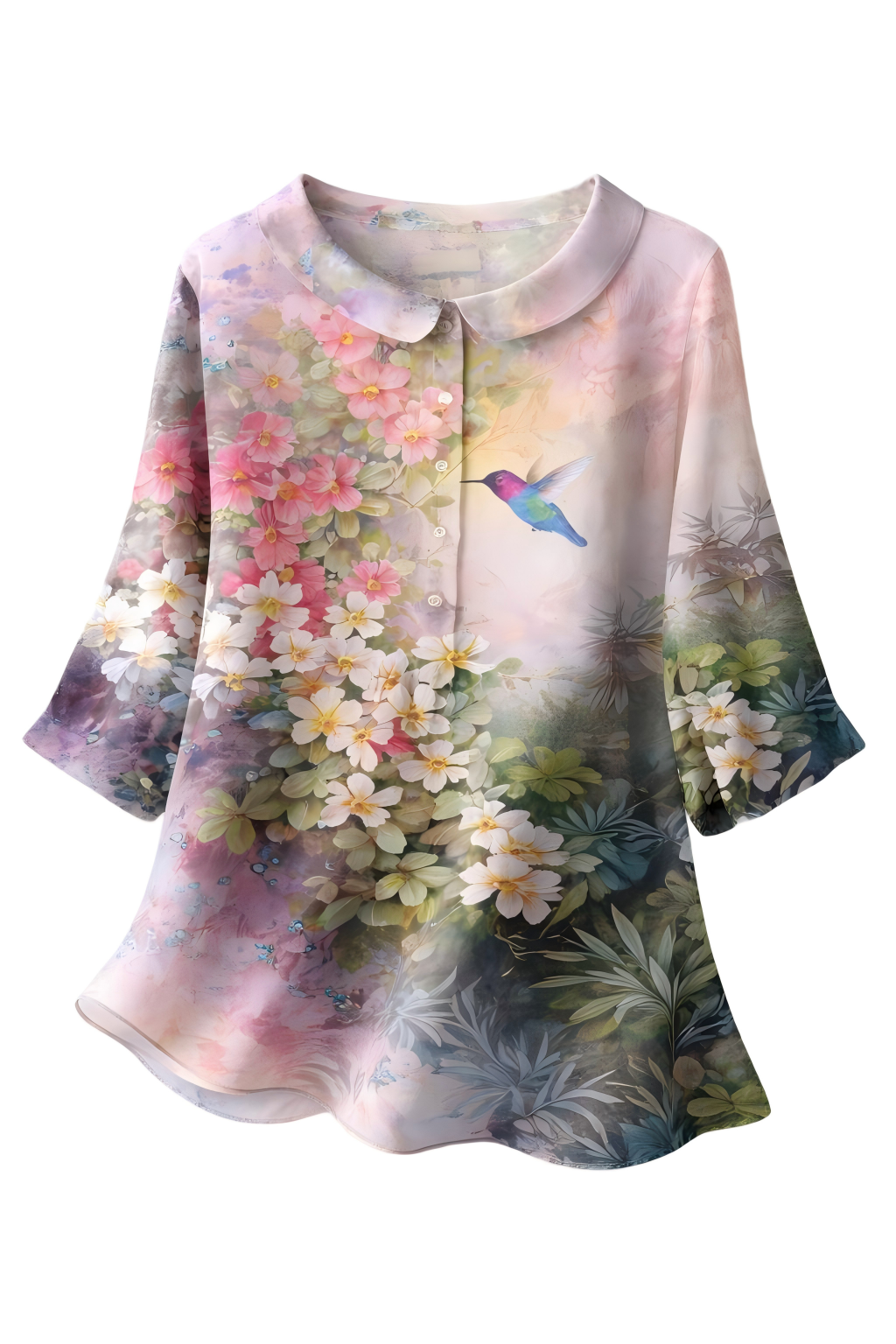 Vintage Long Sleeve Peter Pan Collar Floral Print Shirt