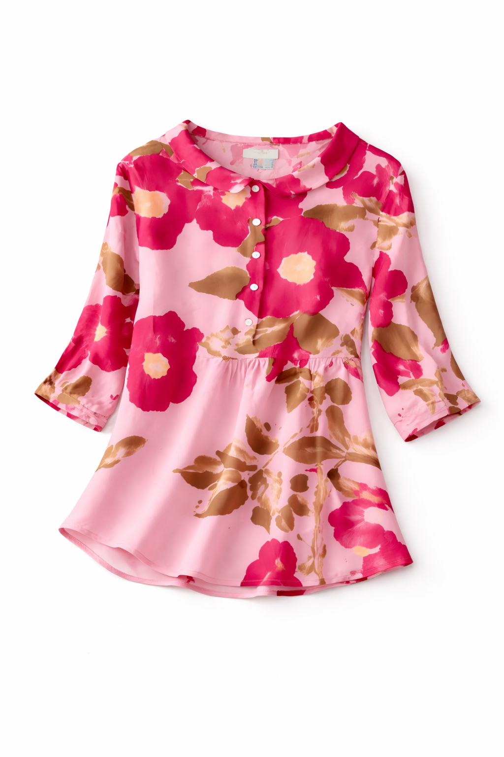 Vintage Floral Print Long Sleeve Peter Pan Collar Shirt