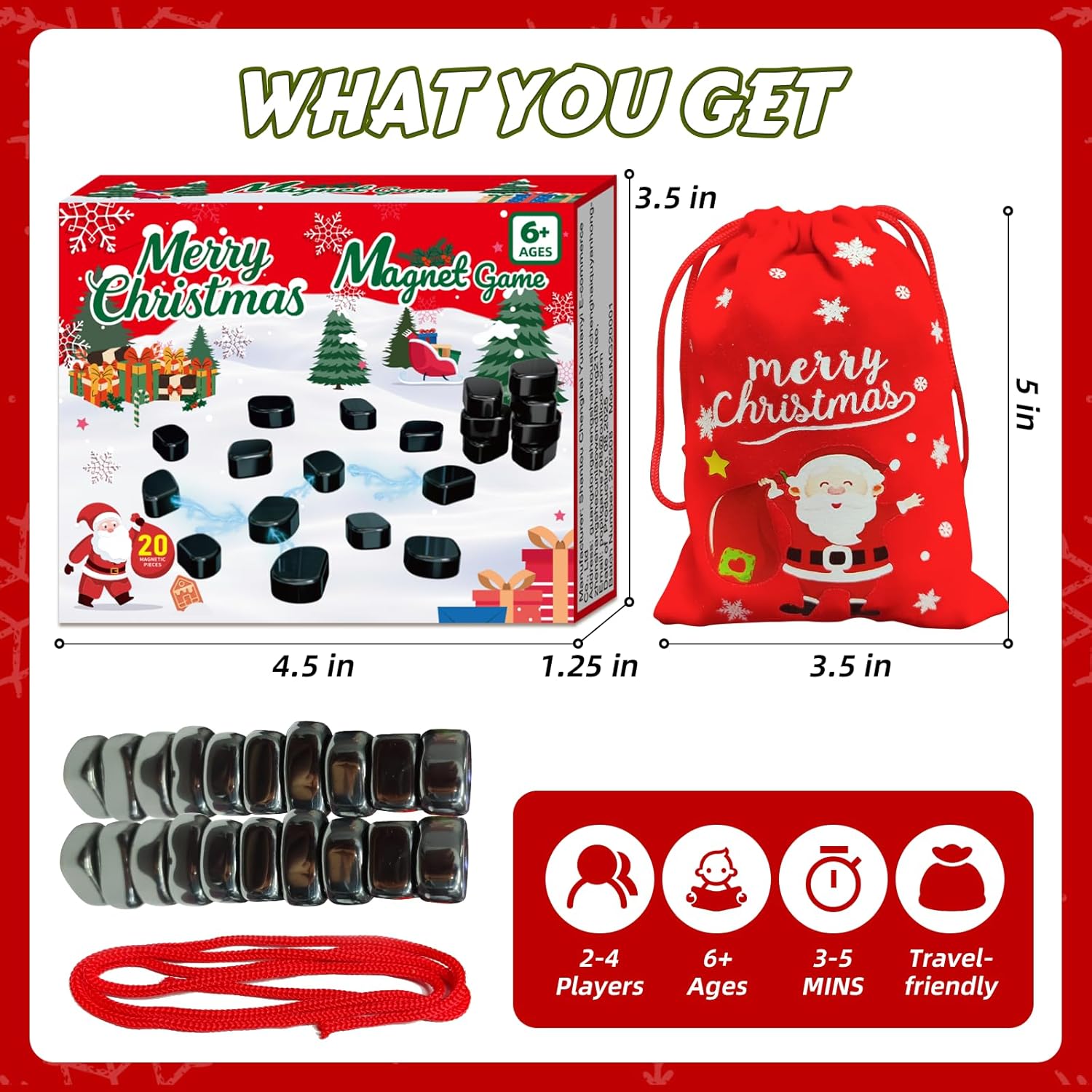 Magnet Game, Family Games for Kids and Adults, Board Games for Adults and Kids 8-12, Magnetic Game with String for Family Games Night, Christmas Version