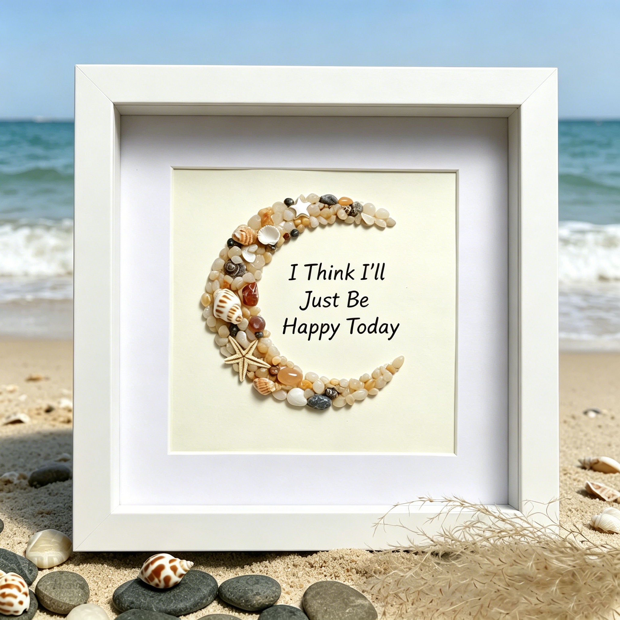 Pebble Art Wedding Anniversary Keepsake Frame-"I Think I'll Just Be Happy Today" 