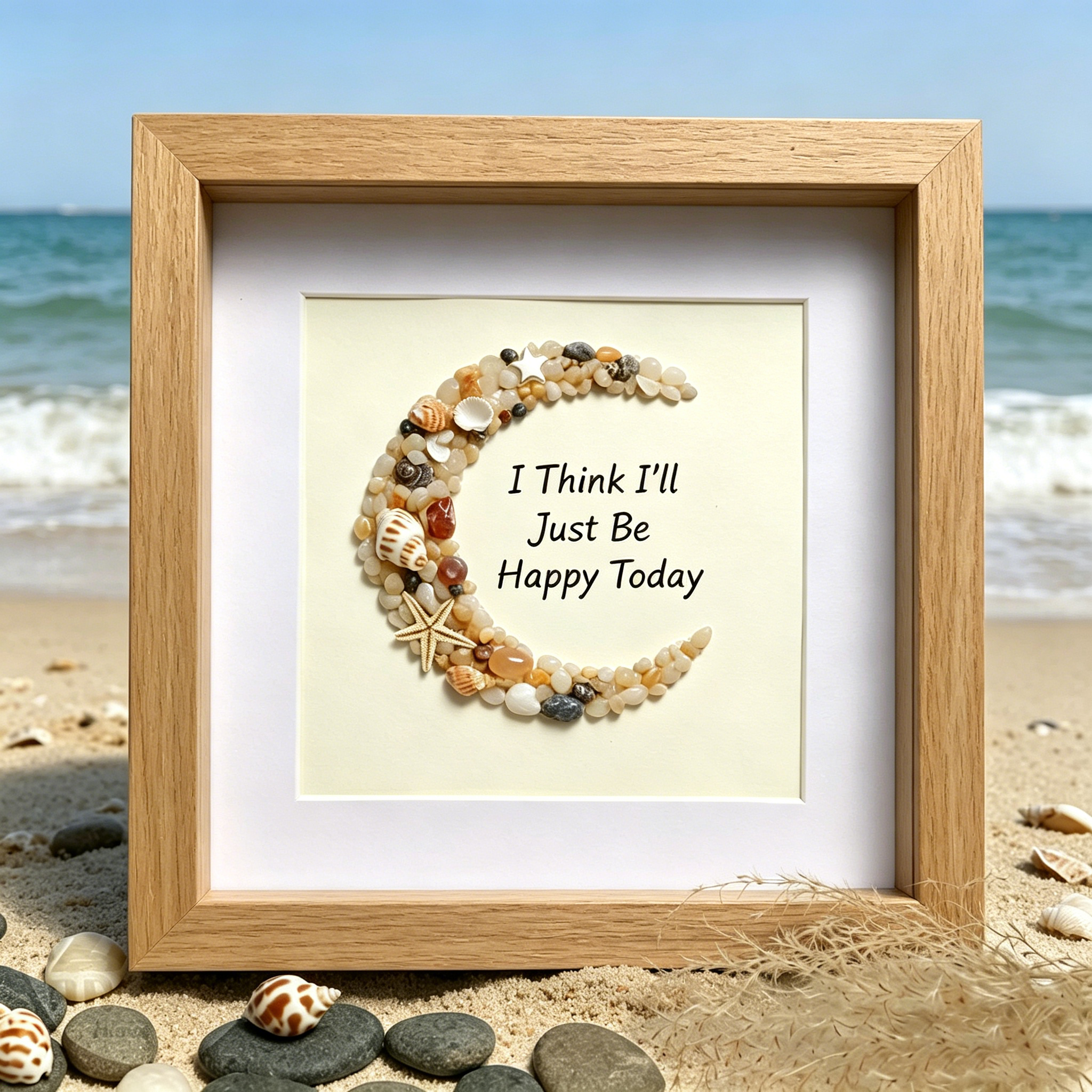 Pebble Art Wedding Anniversary Keepsake Frame-"I Think I'll Just Be Happy Today" 