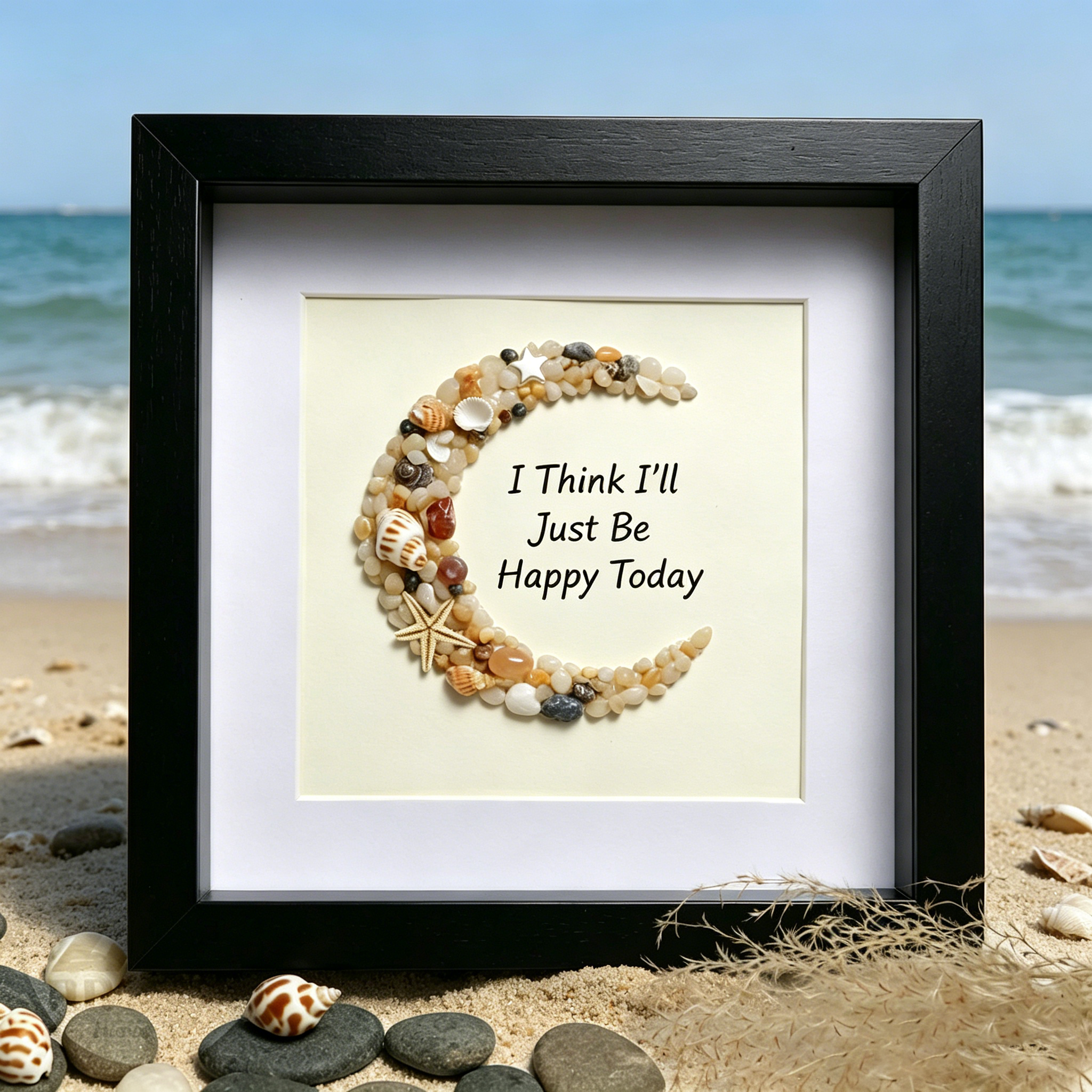 Pebble Art Wedding Anniversary Keepsake Frame-"I Think I'll Just Be Happy Today" 