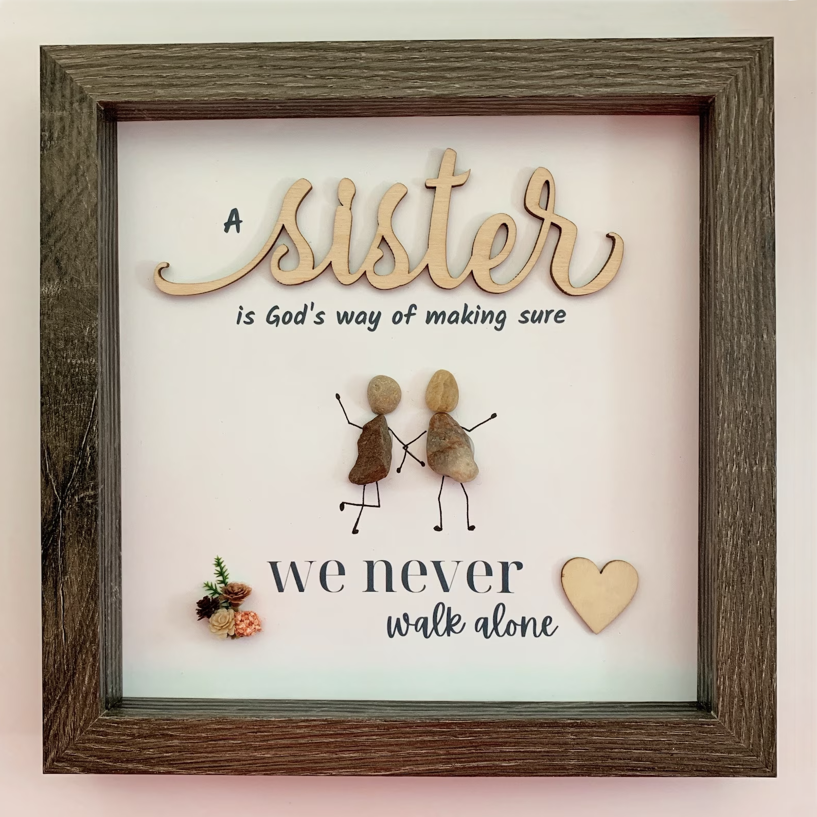 Sisters pebble art,  personalized rock art gift for sister, God’s way stone picture,