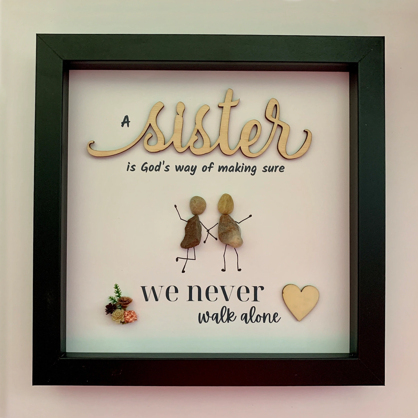 Sisters pebble art,  personalized rock art gift for sister, God’s way stone picture,