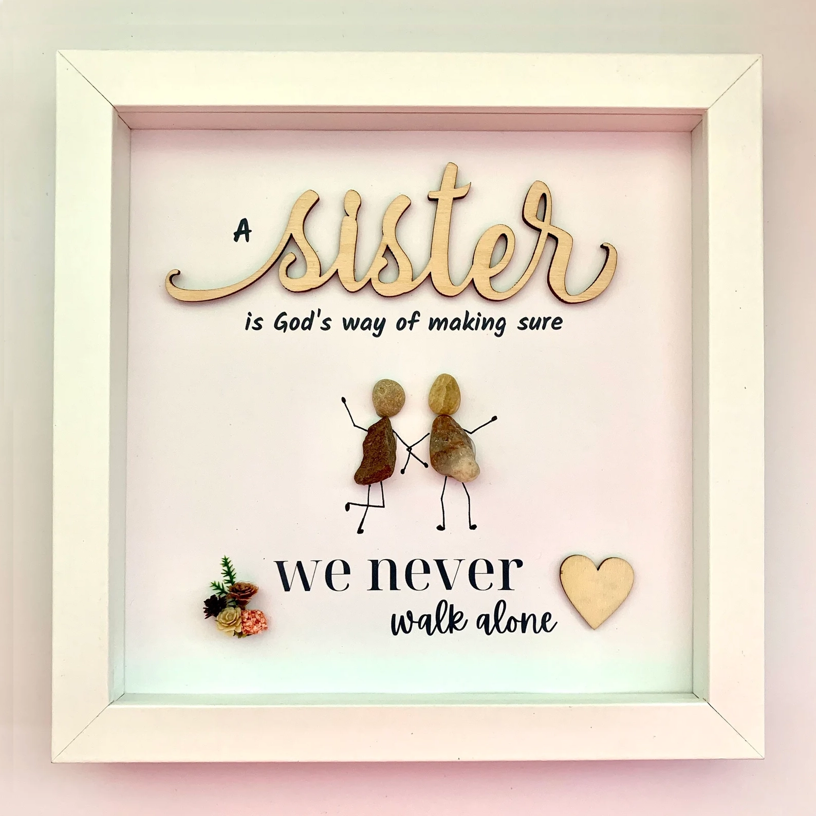 Sisters pebble art,  personalized rock art gift for sister, God’s way stone picture,
