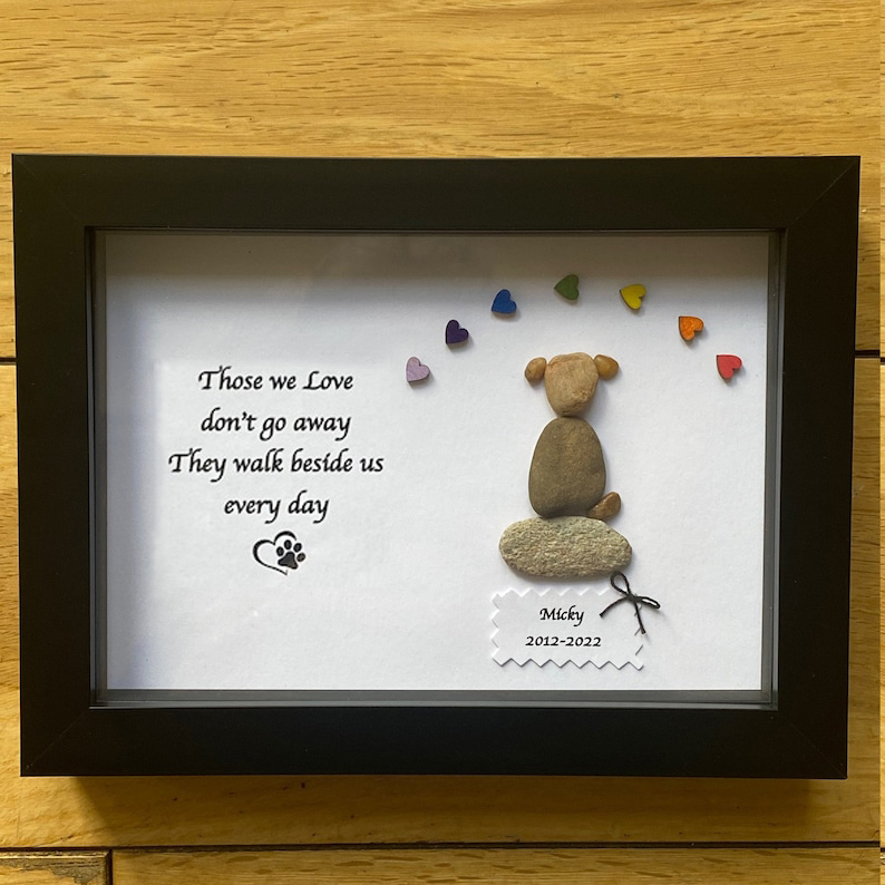 Pet Memorial Pebble Art Frame, Dog Loss Gift (You can write your pet's name and the time yourself)