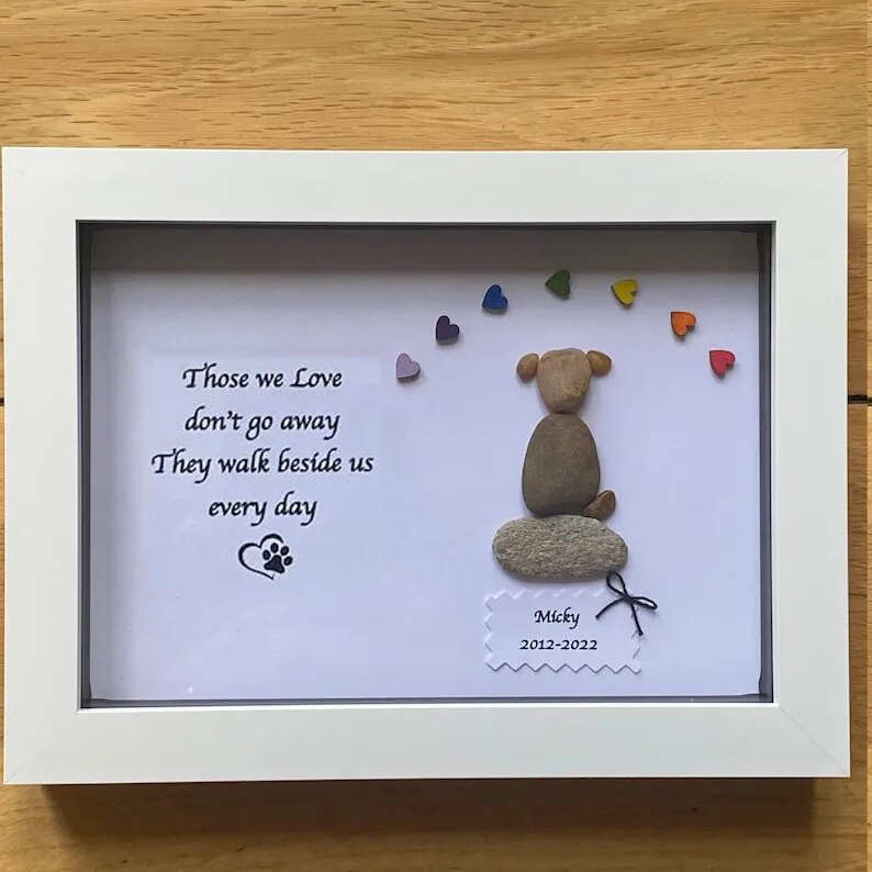 Pet Memorial Pebble Art Frame, Dog Loss Gift (You can write your pet's name and the time yourself)