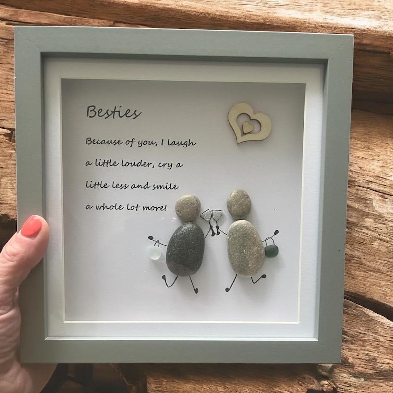 Besties, pebble and sea glass picture. For birthday or any occasion.