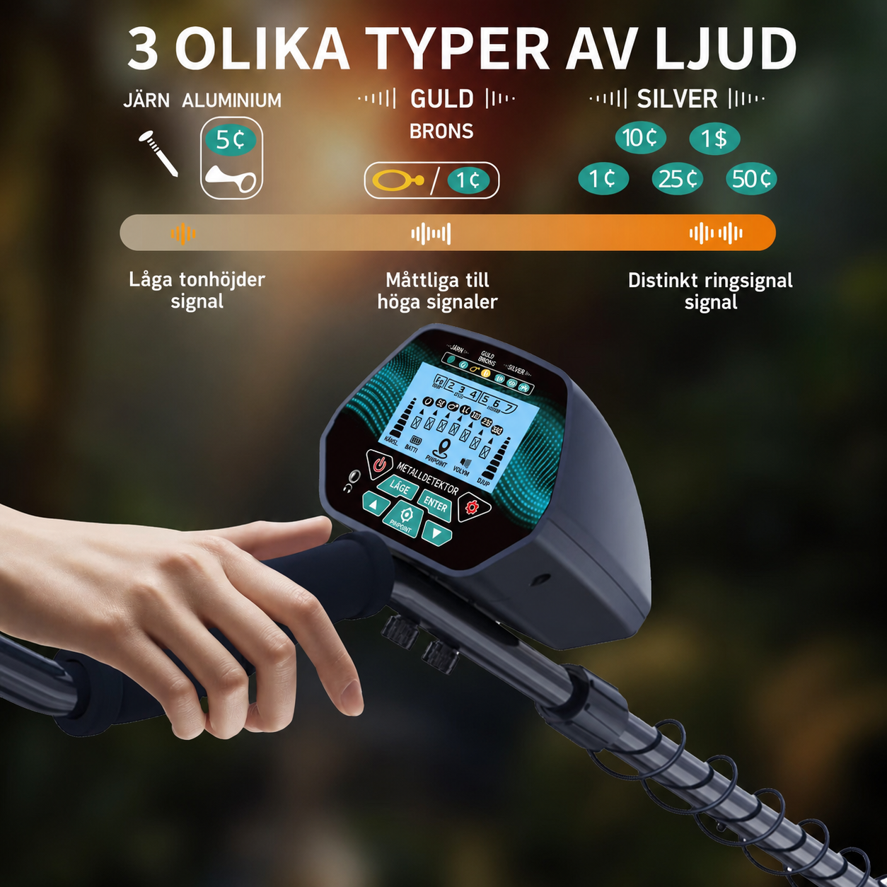 GT3028 underjordiska metalldetektor erbjuder mångsidig detektering på olika typer av terräng.
