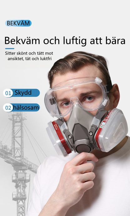 Återanvändbar gasmask med skyddsglasögon | Skyddar mot gifter och damm – Andas fritt och säkert