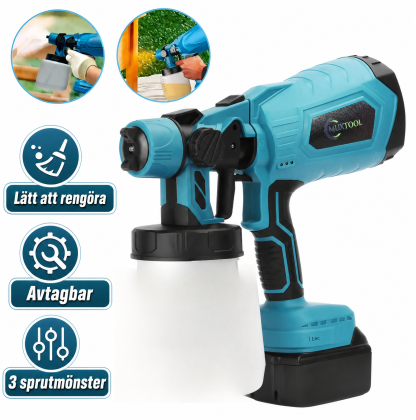 En sladdlös sprutpistol med 2 batterier, passar till DIY-målning av hus, möbler och staket.