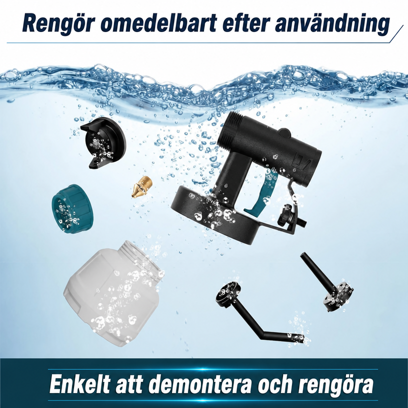En sladdlös sprutpistol med 2 batterier, passar till DIY-målning av hus, möbler och staket.