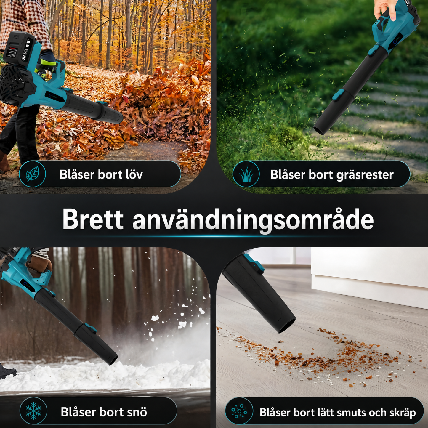 2 batterier trådlös litium elektrisk hårtork kraftfull dammblåsare blåser upp fallna löv och snö