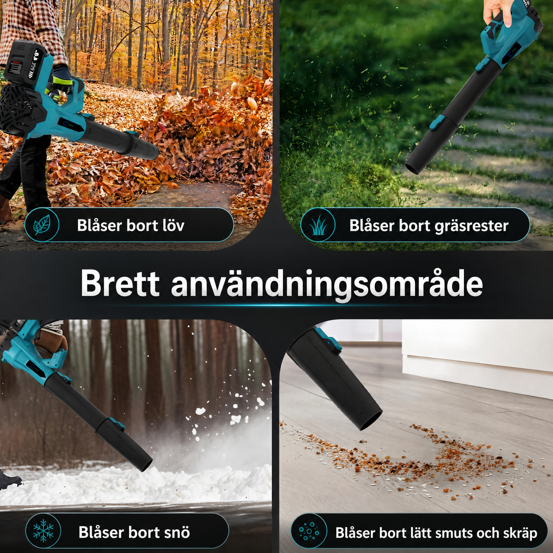 2 batterier trådlös litium elektrisk hårtork kraftfull dammblåsare blåser upp fallna löv och snö