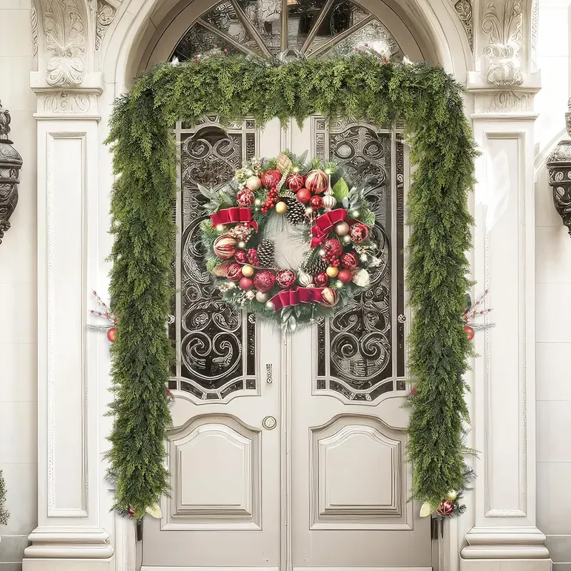 Artificial Cedar Garland — Crafted with "real-touch" technology; perfect for home decor, Christmas displays, and festive decorations for living rooms or outdoor spaces—a must-have for your Christmas wish list.