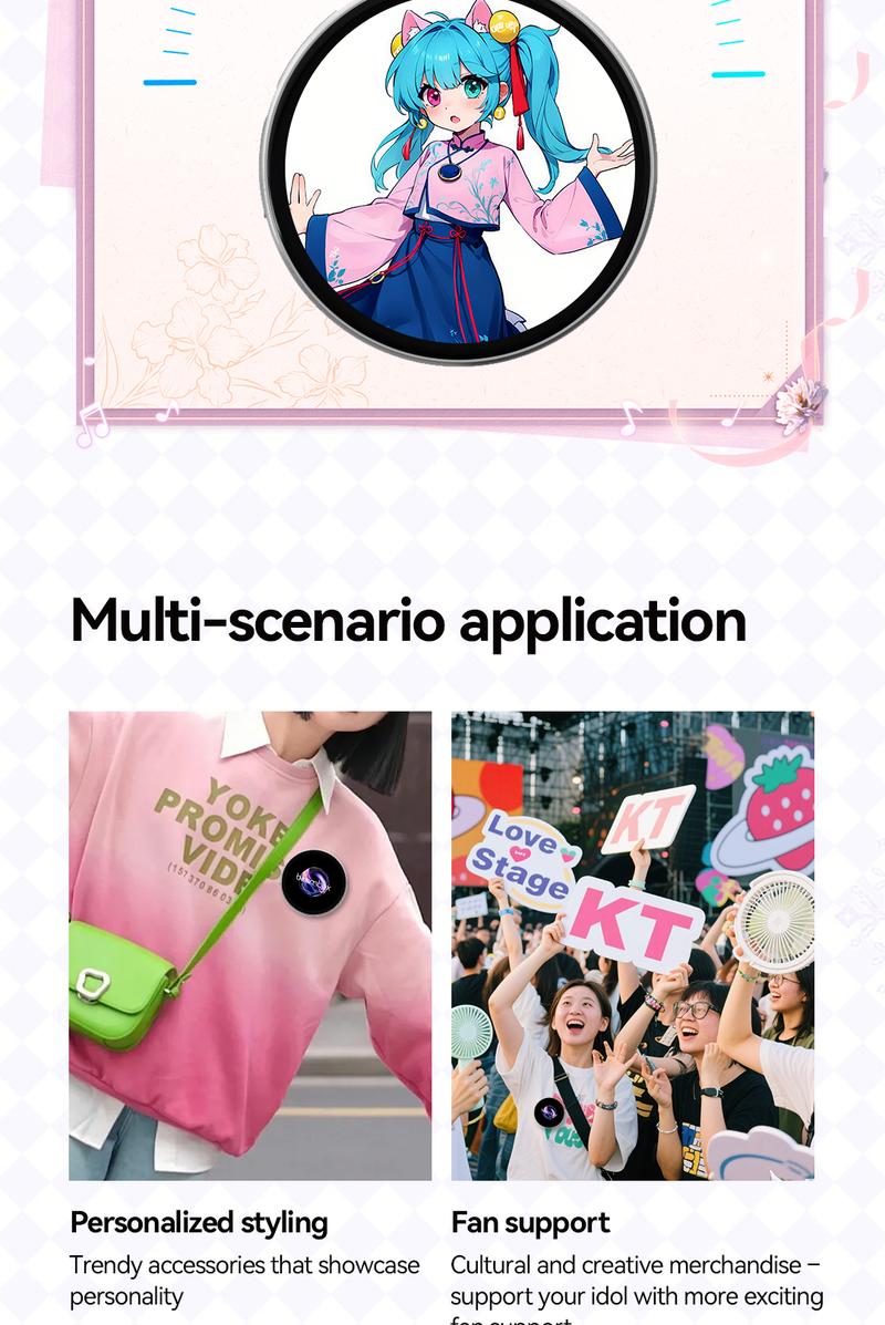 Boonitoflow Digital Badge Photo Video GIF Display Screen Pins Pixel Touchscreen Lightweight 500mAh Long Battery Life Portable Multi-functional Two-dimensional Anime & Gaming Merchandise & Collectibles Gifts for Men Women