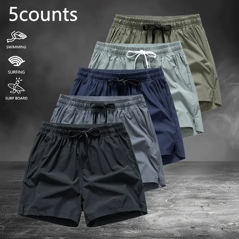 Men’s  with zipper pockets, regular fit, casual drawstring waist—breathable athletic  suitable for summer outdoor wear, ideal for everyday activities and vacations, and appropriate for all seasons. Men's Breathable Shorts Solid Color