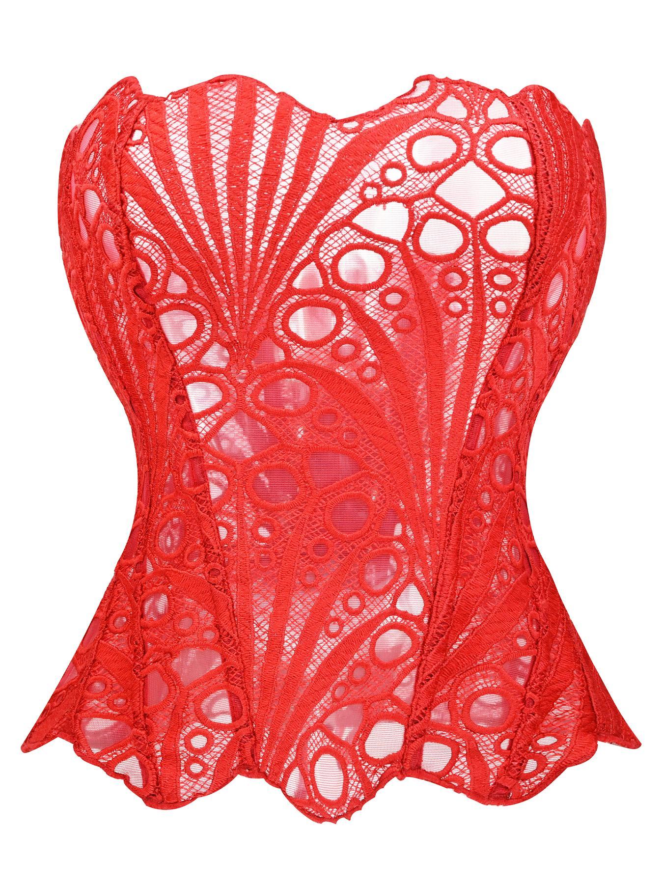 Women's Random Pattern Lace Up Shapewear Tube Top, Elegant Contrast Lace Corset Top, Tummy Control Shapewear Underwear for Women