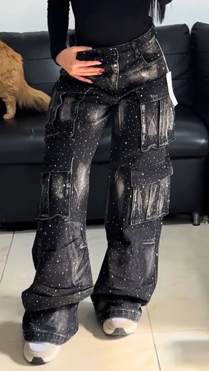 Women's Multi-pocket Rhinestone Casual Jeans --(SIZE:EU36-50)